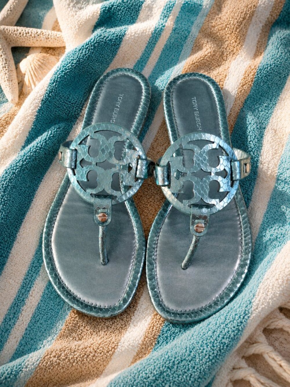 Tory Burch Miller Sandals in Metallic Laguna Green Size 8